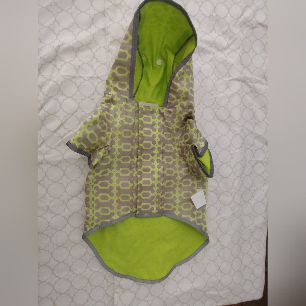 Reversible Dog Puppy Raincoat Size Small Neon Green & Gray w/ Bones - Picture 2 of 8